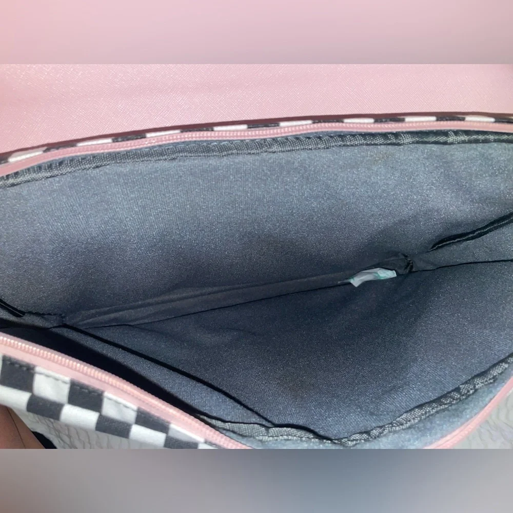 Womens laptop bag w/Pink Bow Top-Handle Satchel with Black & White Stripes
